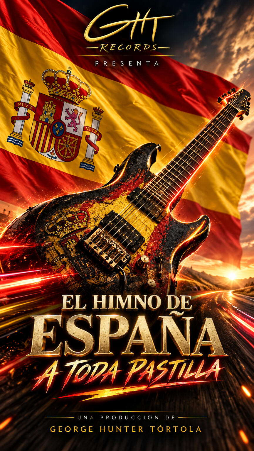 Portada de El Himno de España a Toda Pastilla: guitarra eléctrica y bandera de España.